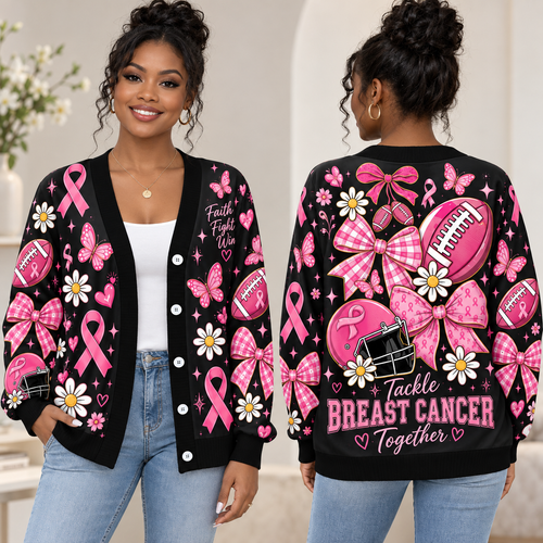 Breast Cancer Awareness Cardigan, Game Day Pink Ribbon Sweater