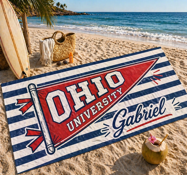 Custom University Beach Towel, Personalized College Pennant Towel