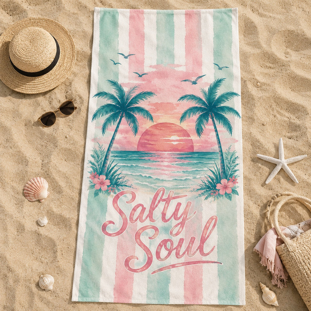Tropical Sunset Teacher Beach Towel, Educator Summer Vacation Gift