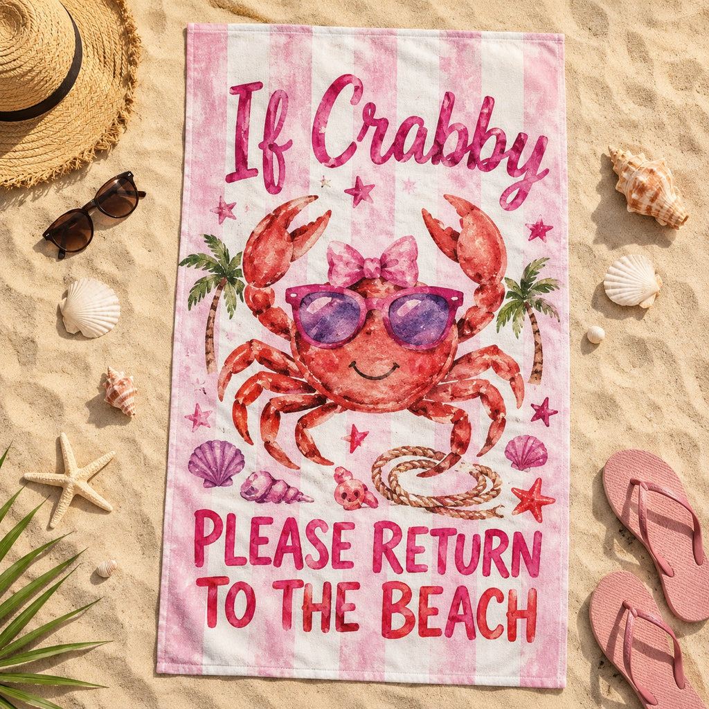 Funny Coastal Graphic Beach Towel, Retro Summer Break Pool Towel
