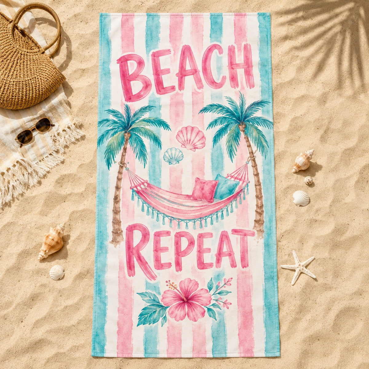 Tropical Hammock Teacher Beach Towel, Educator Summer Vacation Gift