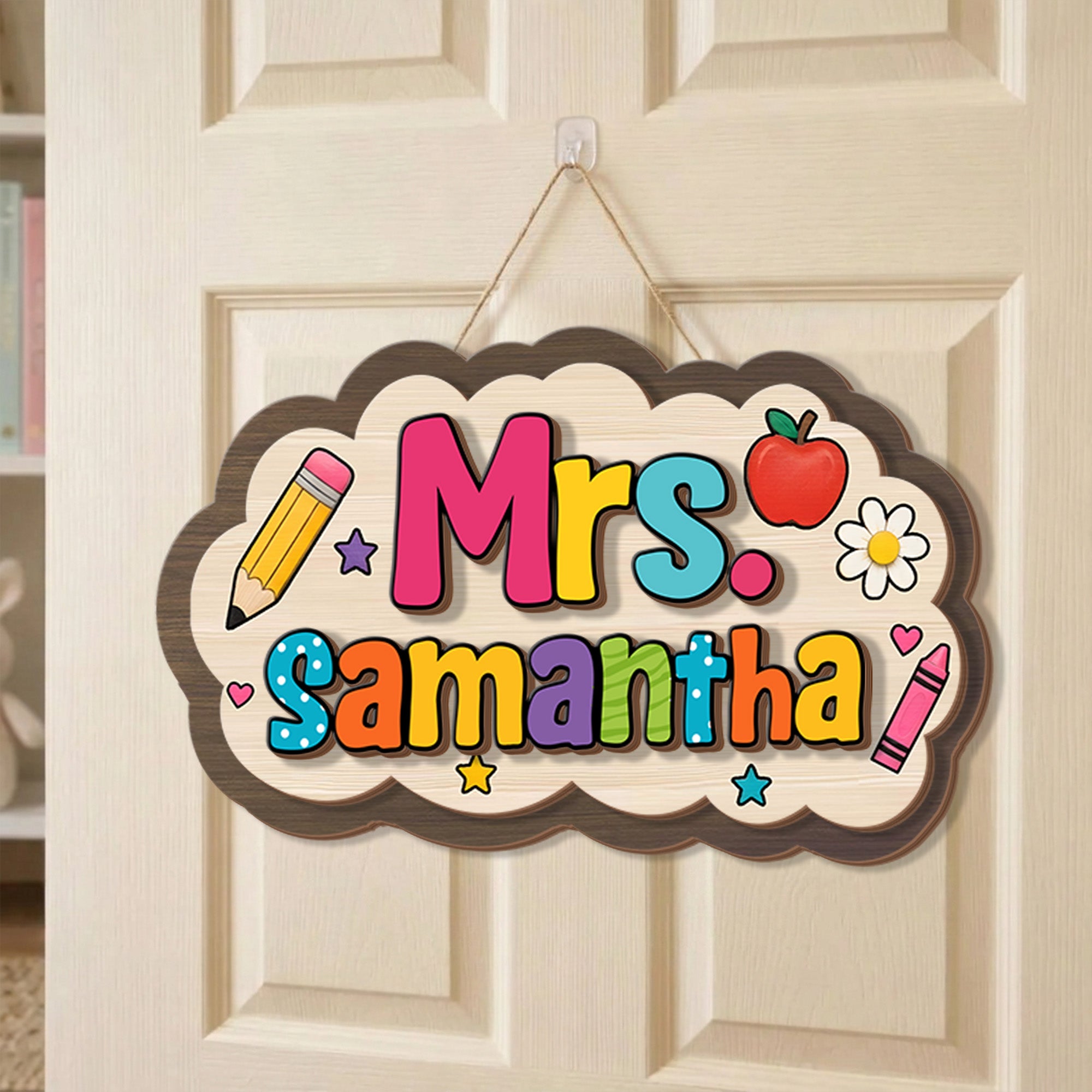 Personalized Teacher Name Door Sign, Custom Classroom Wooden Sign
