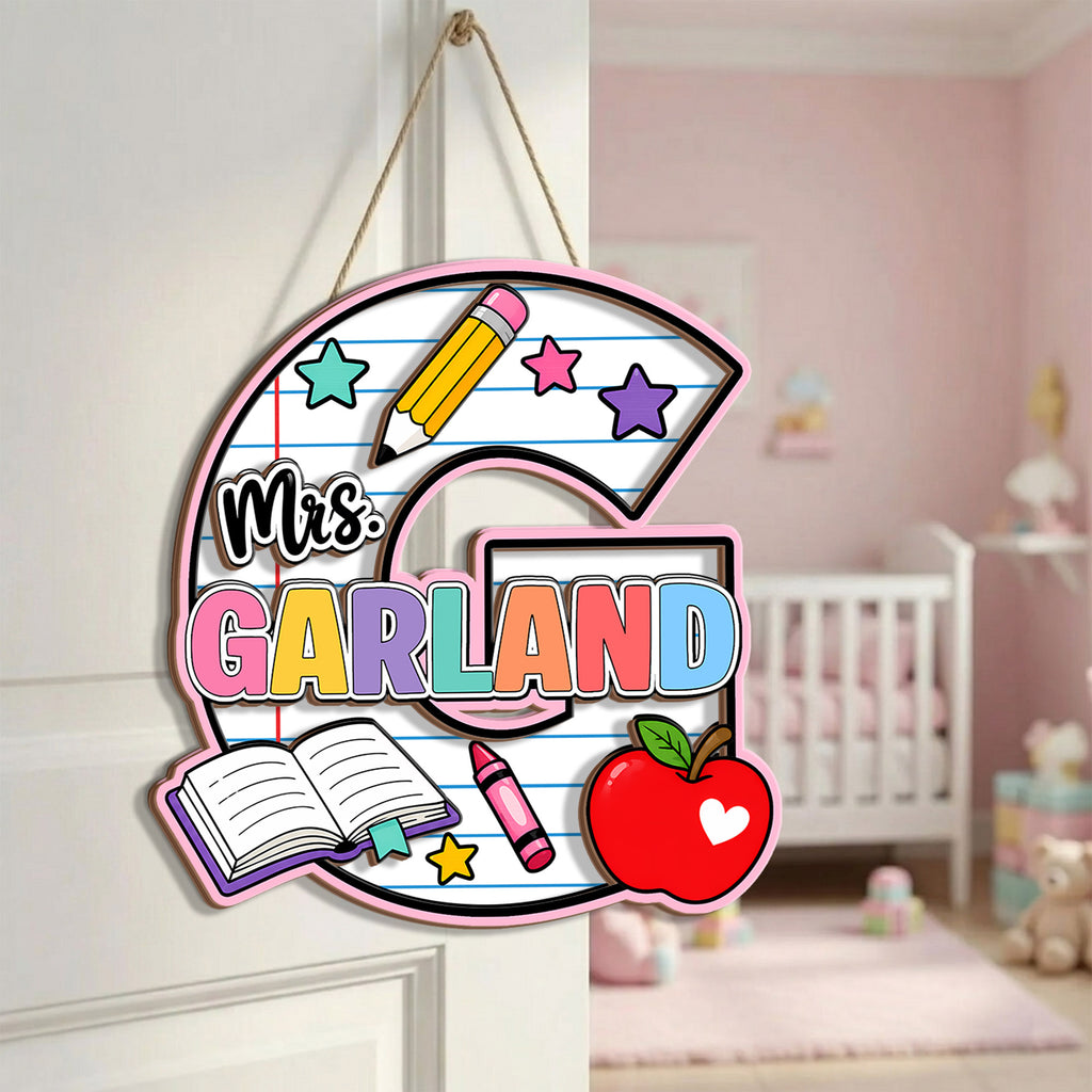 Custom Name Teacher Wooden Sign, 2-Layer Monogram Classroom Plaque - product image 1