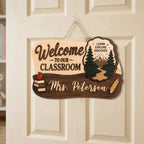 Custom Teacher Classroom Door Sign, Rustic Adventure Welcome Plaque - product image 1