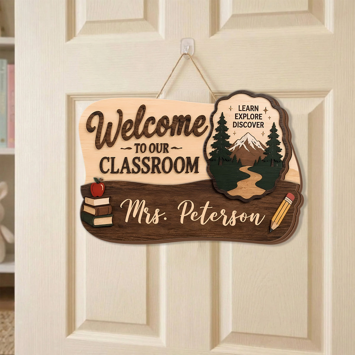 Custom Teacher Classroom Door Sign, Rustic Adventure Welcome Plaque - product image 1