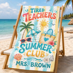 Custom Name Teacher Beach Towel, Personalized Retro Summer Pool Towel