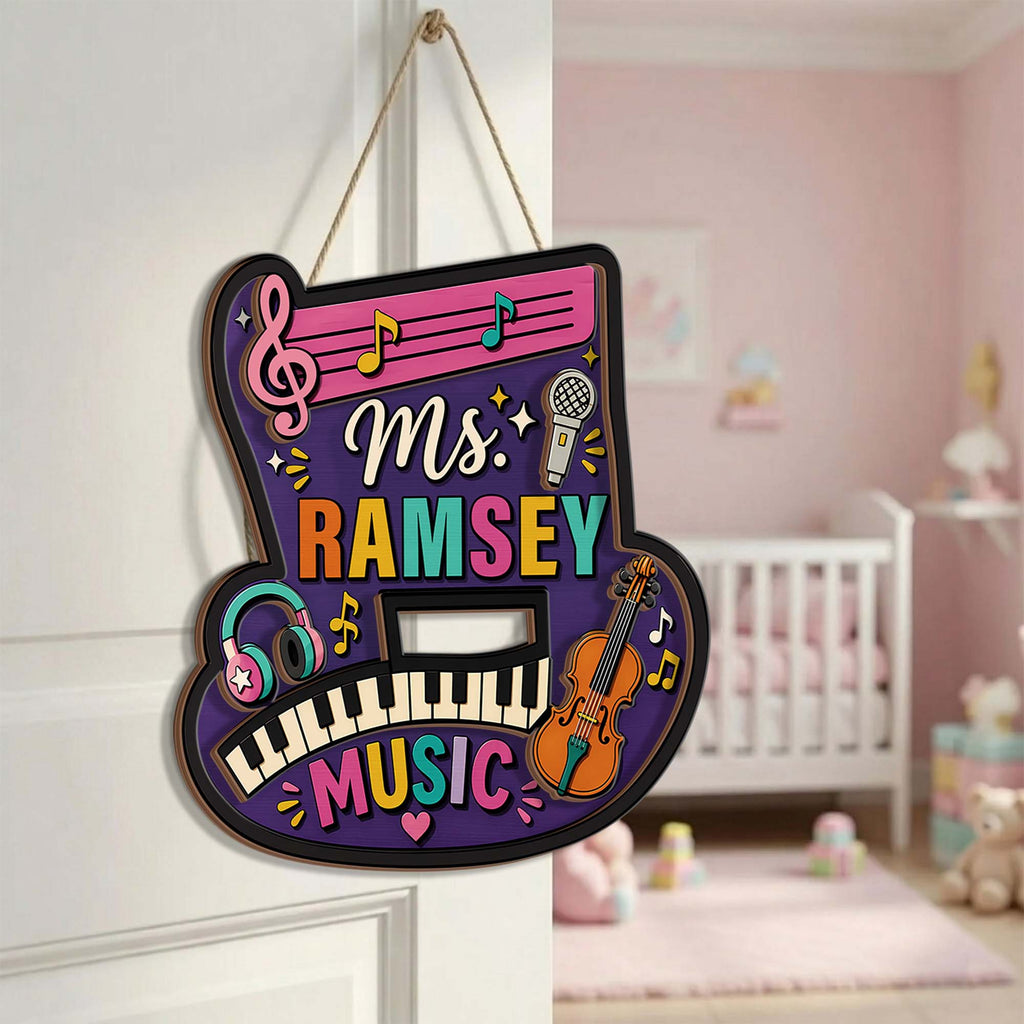 Custom Music Teacher Classroom Door Sign, Cute Back to School Wood Plaque - product image 1
