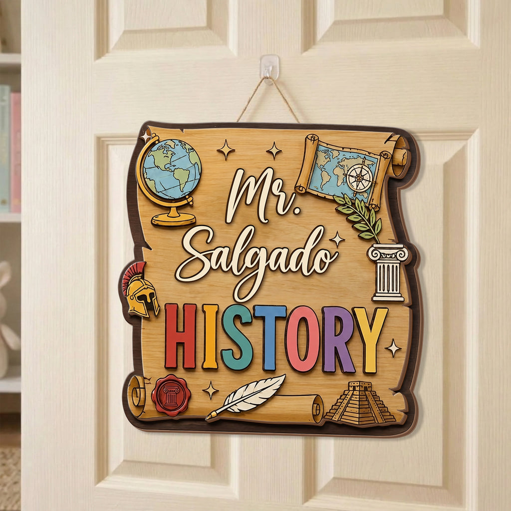 Custom History Teacher Classroom Door Sign, Social Studies Wood Plaque - product image 1