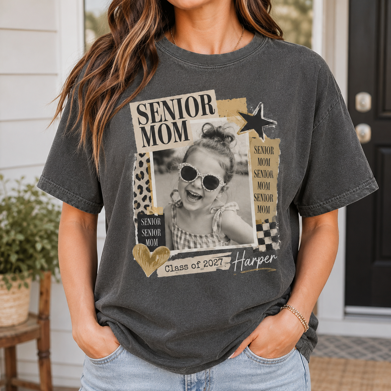 Custom Senior Mom Photo T-Shirt, Vintage Graduation Graphic Tee