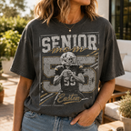 Custom Senior Mom Photo T-Shirt, Vintage Game Day Football Graphic Tee