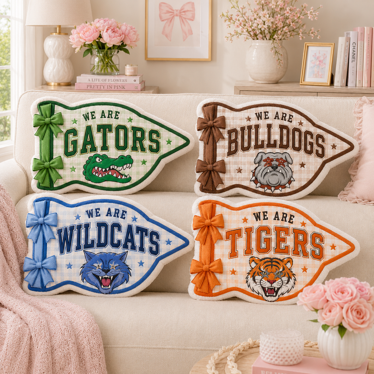 Custom School Mascot Pennant Pillow, Personalized College Spirit Dorm Decor