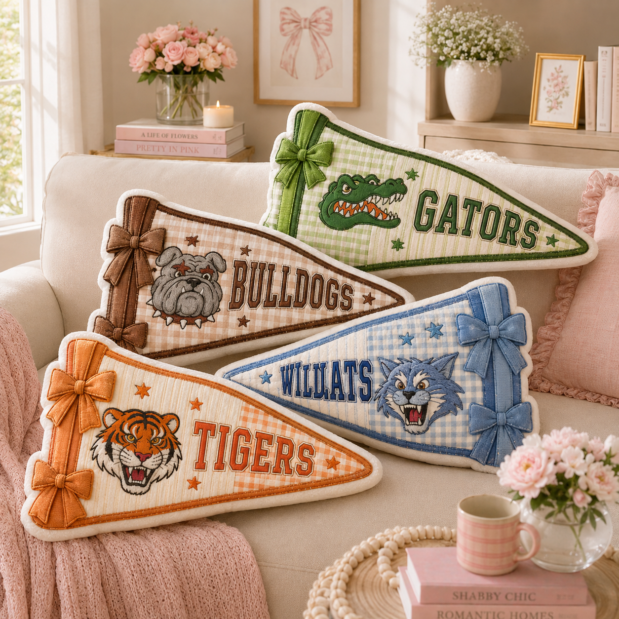 Custom College Mascot Pennant Pillow, Personalized School Spirit Dorm Decor