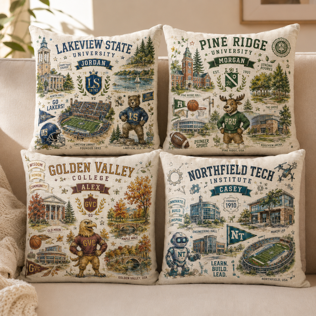 Custom Name University Pillow, Personalized School Mascot Throw Cushion