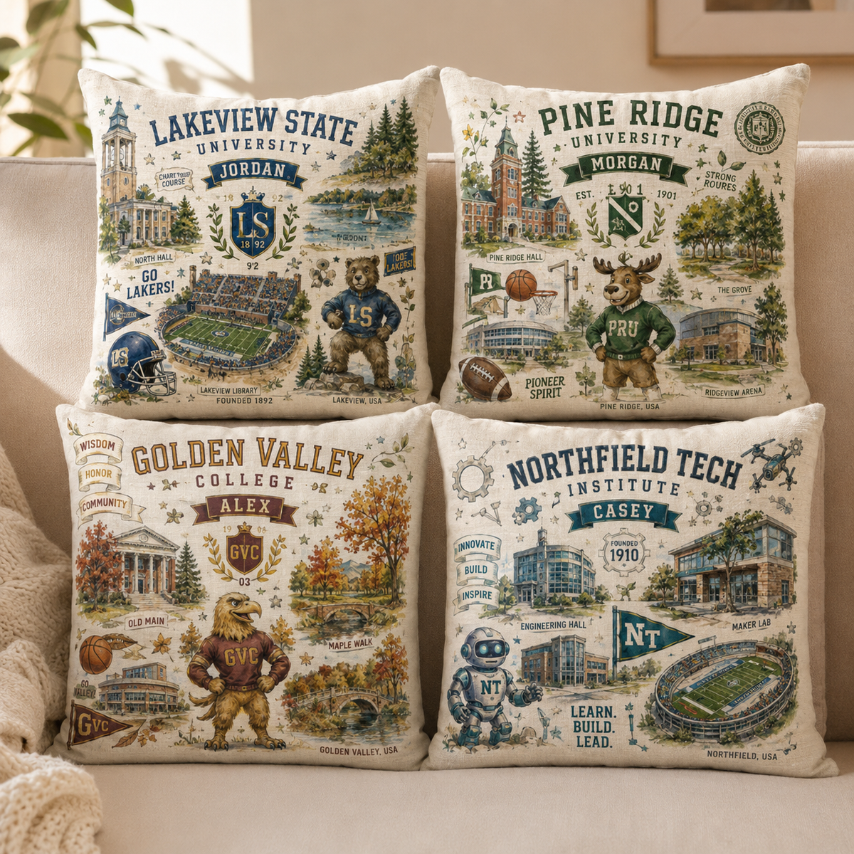 Custom Name University Pillow, Personalized School Mascot Throw Cushion