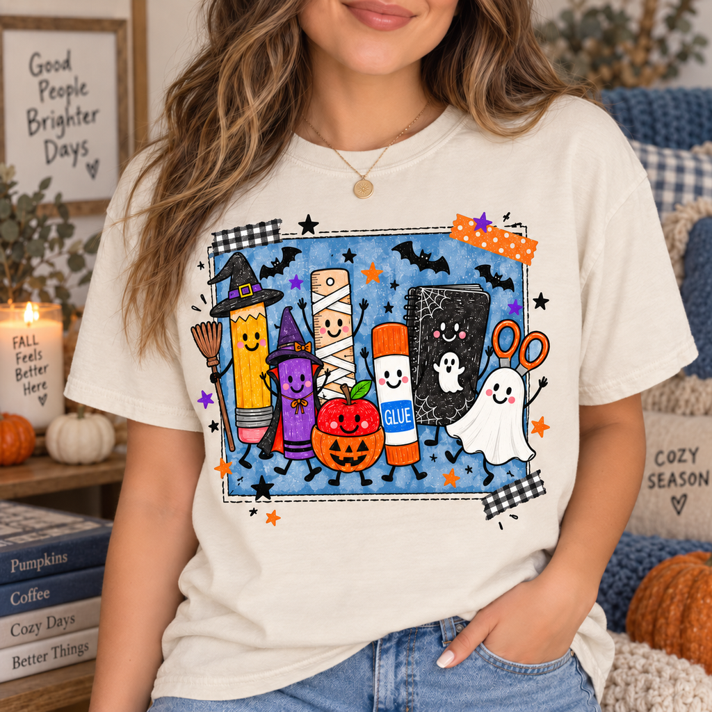 Halloween Teacher T-Shirt, Spooky School Supplies Graphic Tee