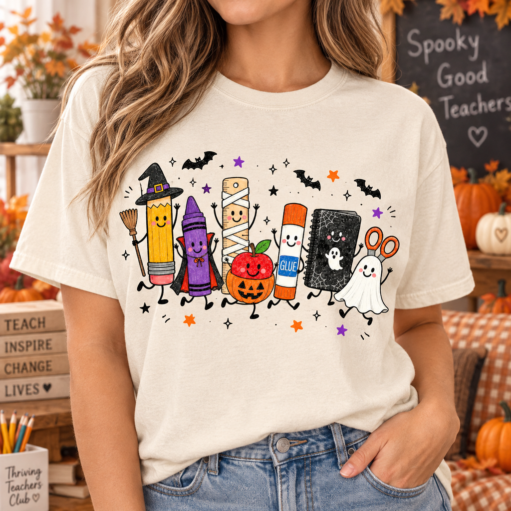 Spooky School Supplies Teacher Shirt, Halloween Classroom Graphic Tee