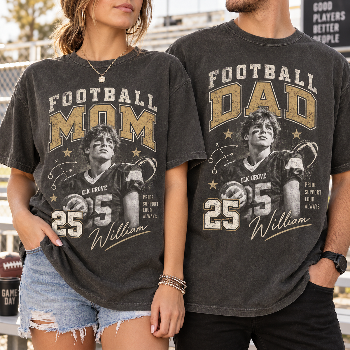Custom Football Parents T-Shirt, Vintage Game Day Photo Graphic Tee