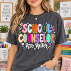 Custom School Counselor T-Shirt, Colorful Retro Graphic Teacher Tee
