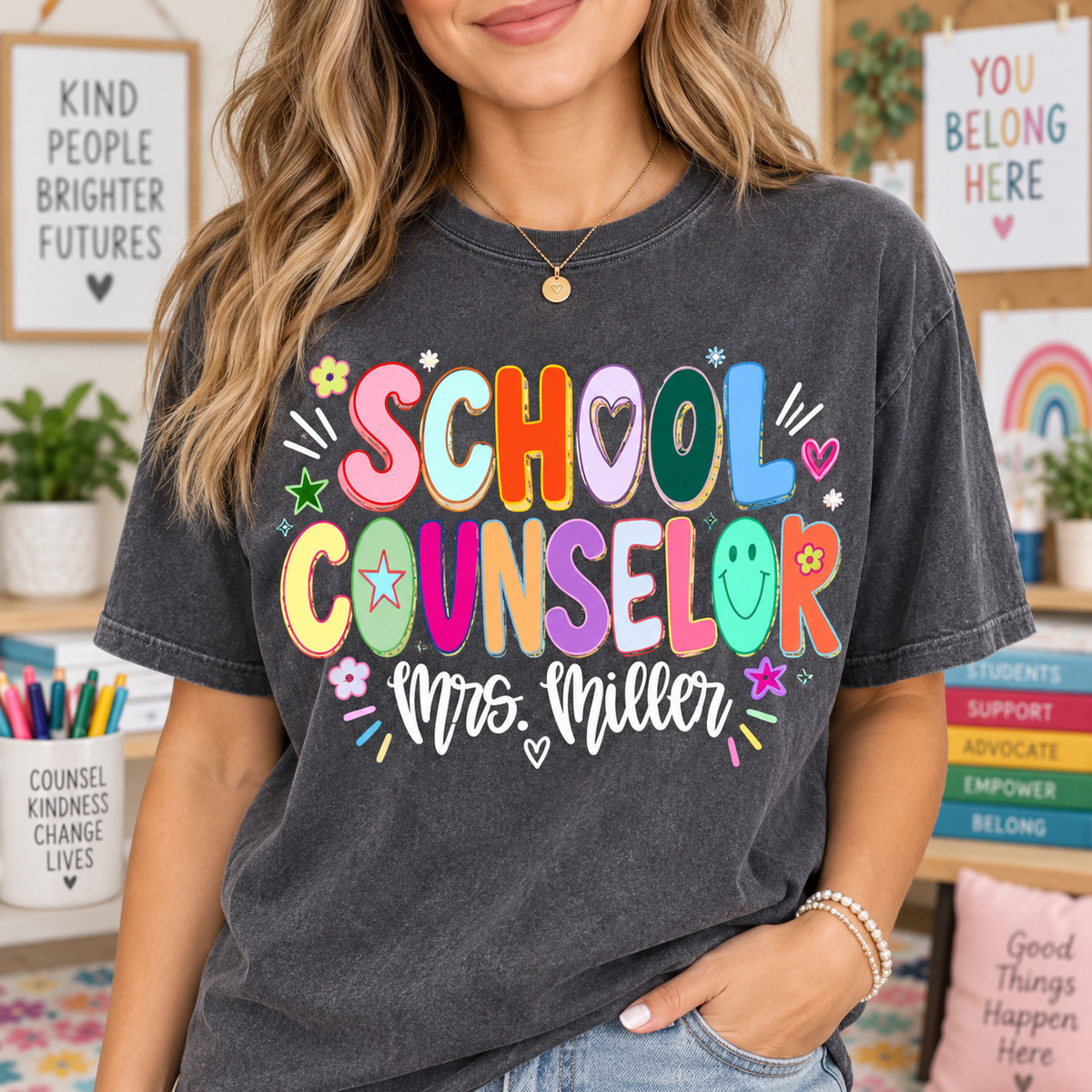 Custom School Counselor T-Shirt, Colorful Retro Graphic Teacher Tee