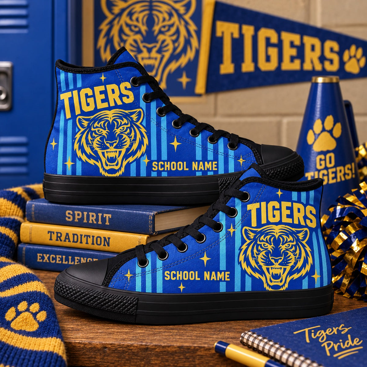 Custom Mascot Canvas Sneakers, Personalized School Spirit Footwear