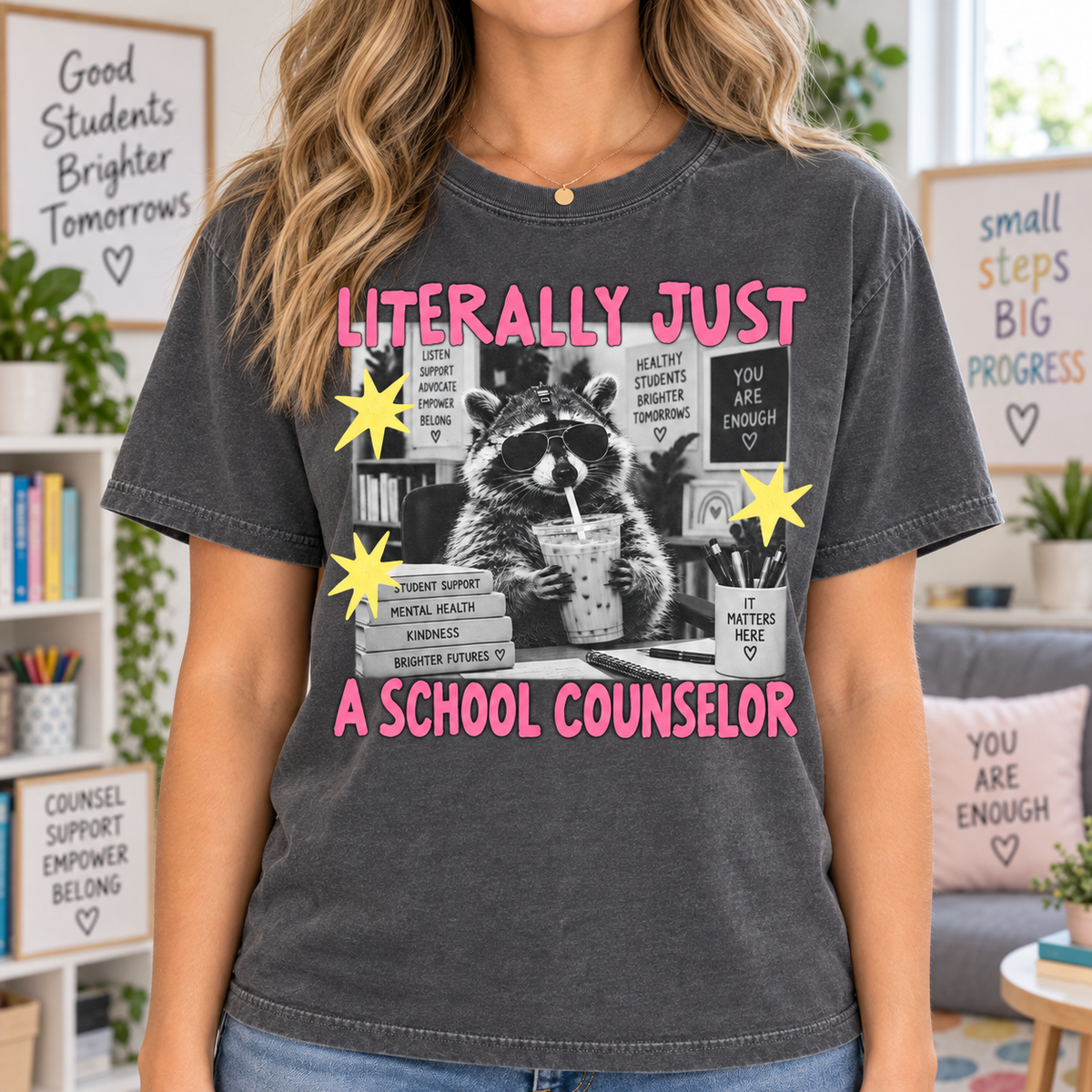 School Counselor Shirt, Funny Raccoon Mental Health Advocate Gift Tee - product image 2