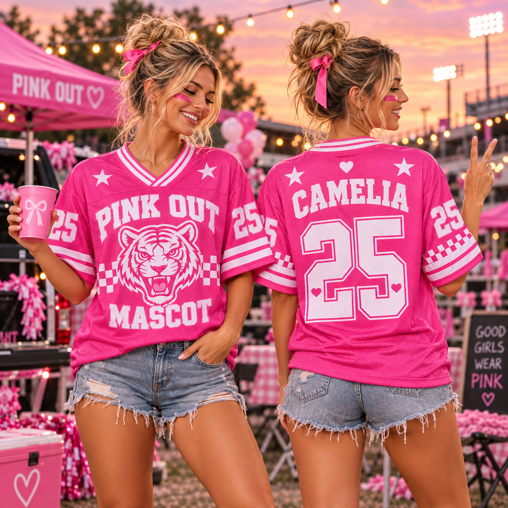 Custom Mascot Pink Out Football Jersey, Game Day Supporter Tribute Gift - product image 1