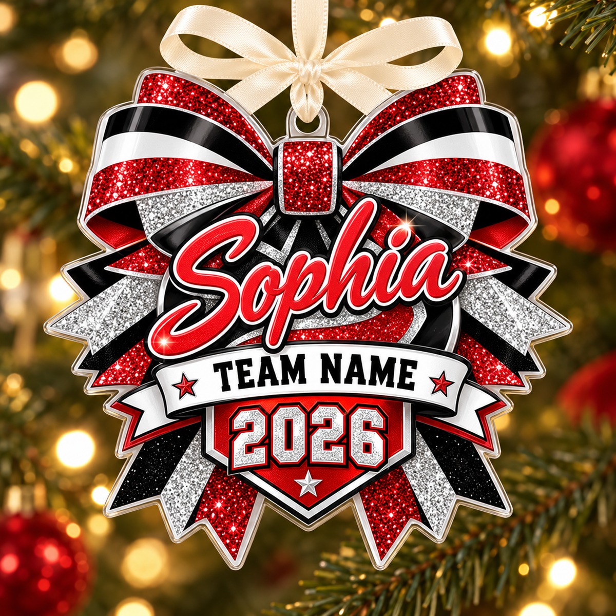 Personalized Cheer Bow Christmas Ornament