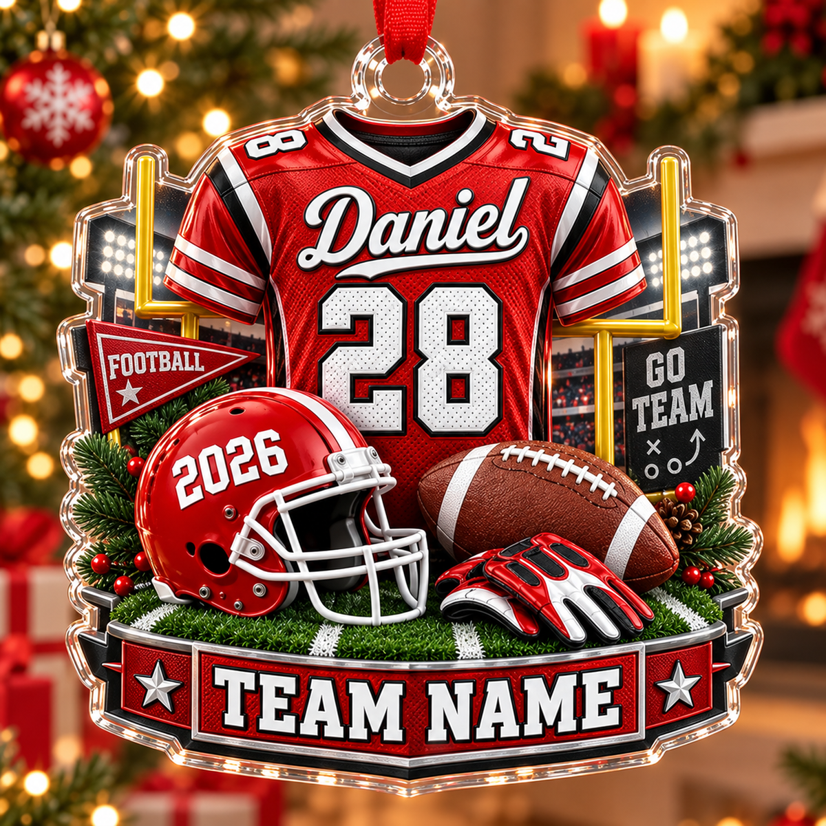 Personalized Football Player Christmas Ornament