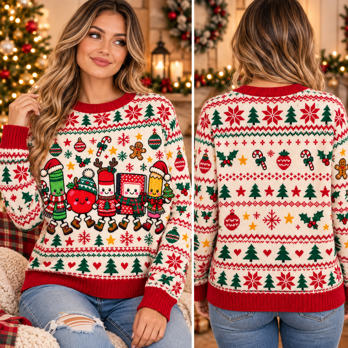 Personalized Teacher Christmas Sweater, Cute School Staff Holiday Gift
