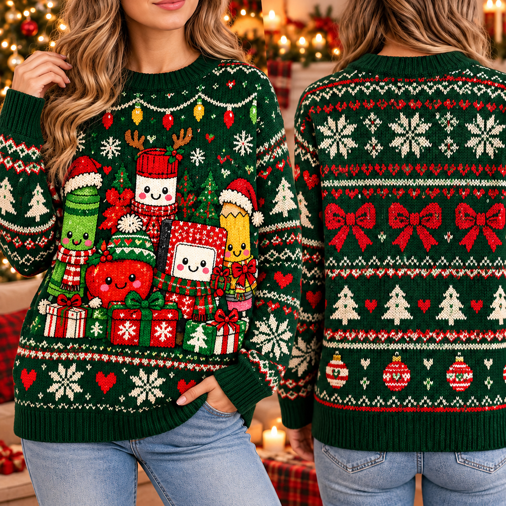 Personalized Teacher Ugly Christmas Sweater, School Holiday Party Wear