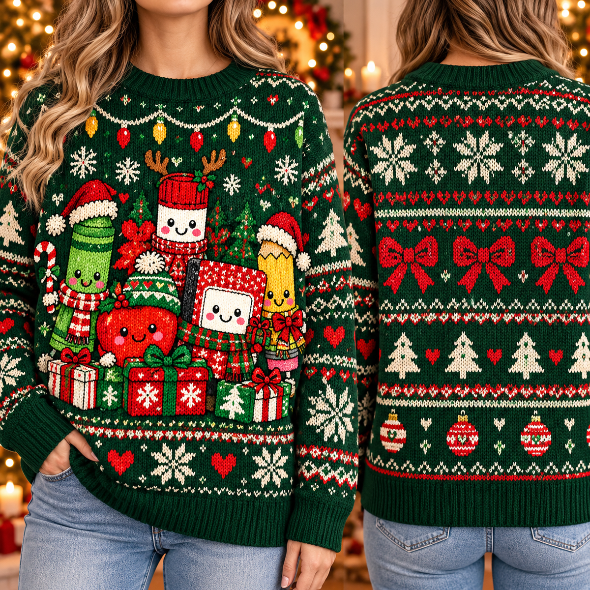 Personalized Teacher Ugly Christmas Sweater, School Holiday Party Wear