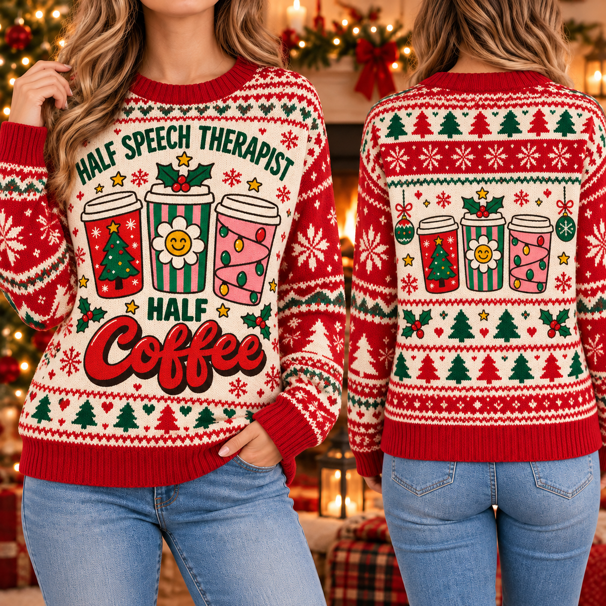 Personalized Speech Therapist Christmas Sweater, Cute SLP Holiday Gift