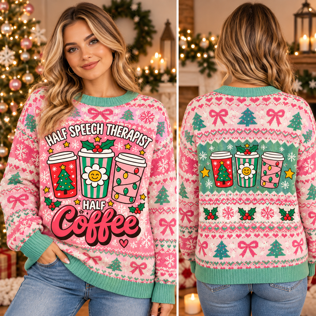 Speech Therapist Ugly Christmas Sweater, Funny SLP Holiday Sweatshirt