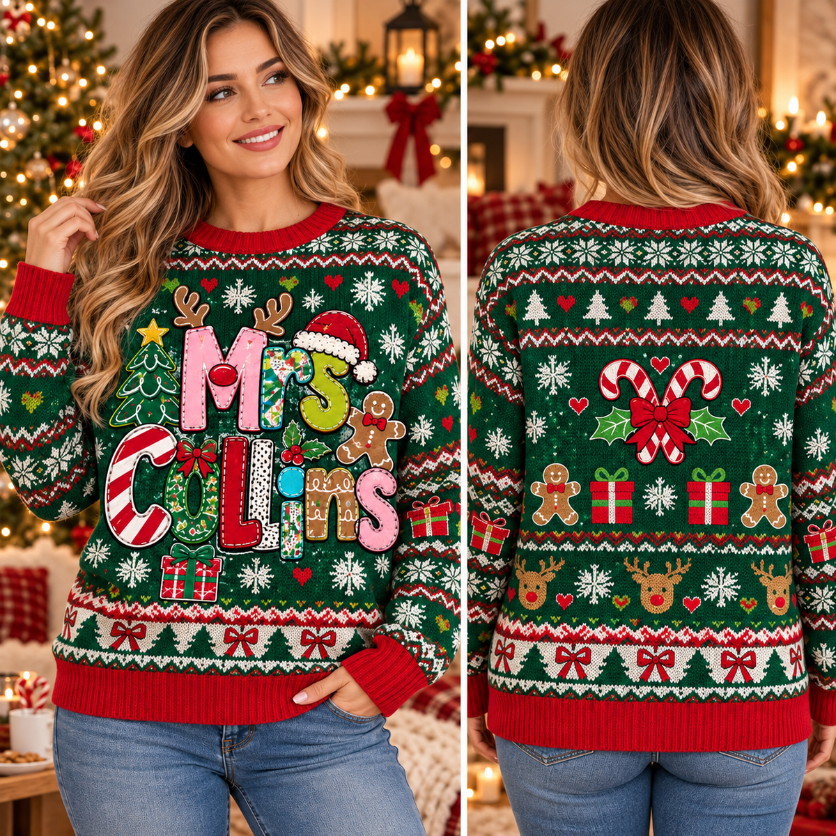 Personalized Teacher Ugly Christmas Sweater, School Holiday Party Wear