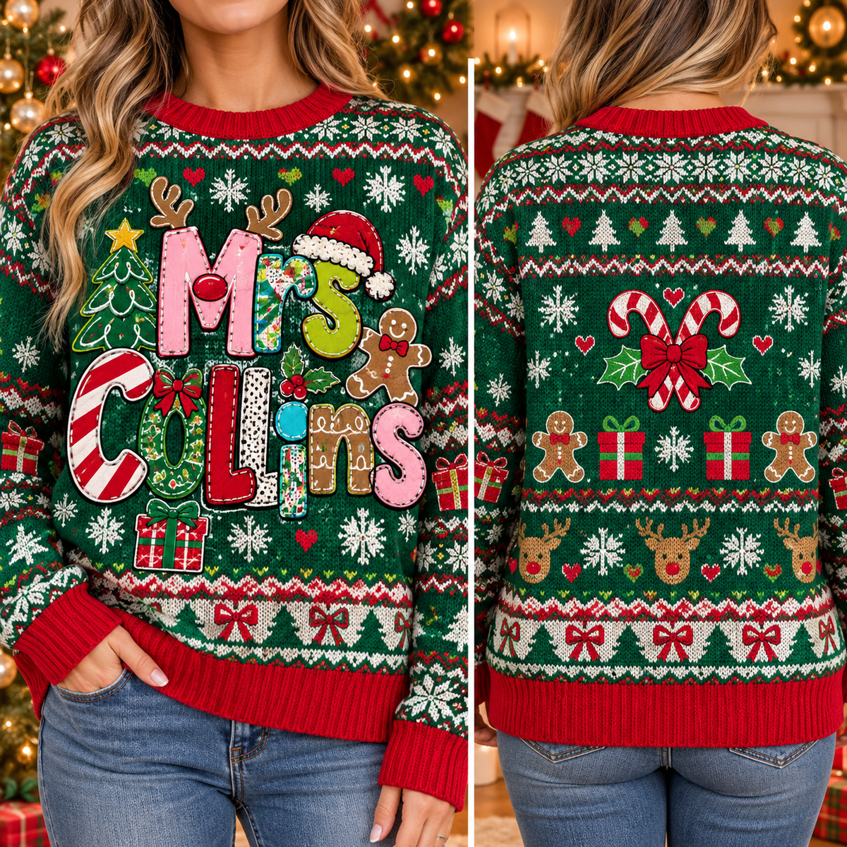 Personalized Teacher Ugly Christmas Sweater, School Holiday Party Wear