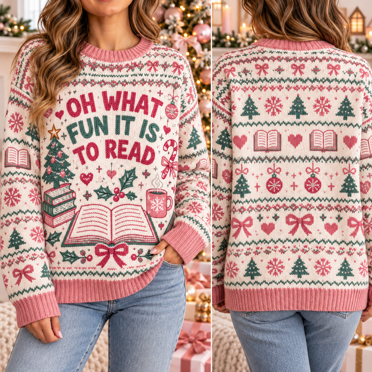 Reading Teacher Christmas Sweater, Cute Book Lover Holiday Gift