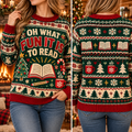 Reading Teacher Ugly Christmas Sweater, Cute Bookish Holiday Pullover