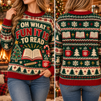 Reading Teacher Ugly Christmas Sweater, Cute Bookish Holiday Pullover