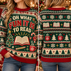 Reading Teacher Ugly Christmas Sweater, Cute Bookish Holiday Pullover