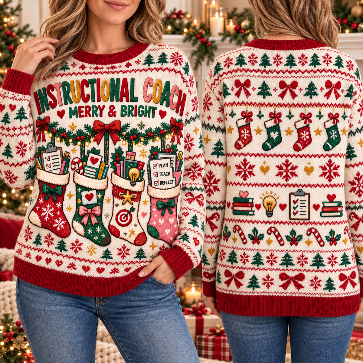 Instructional Coach Christmas Sweater, Cute Educator Gift