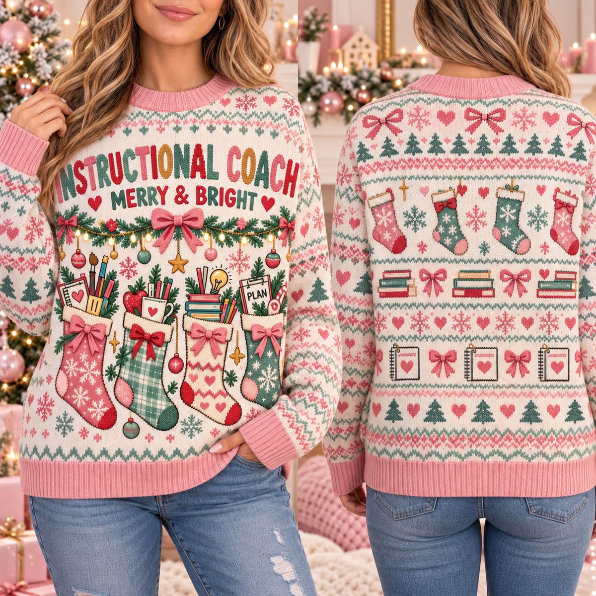 Instructional Coach Ugly Christmas Sweater, School Holiday Party Top