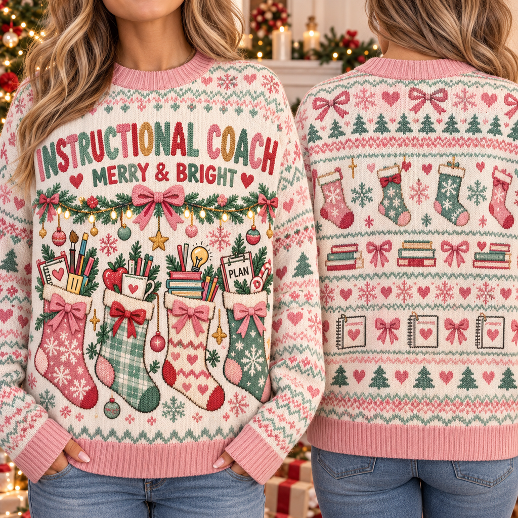 Instructional Coach Ugly Christmas Sweater, School Holiday Party Top
