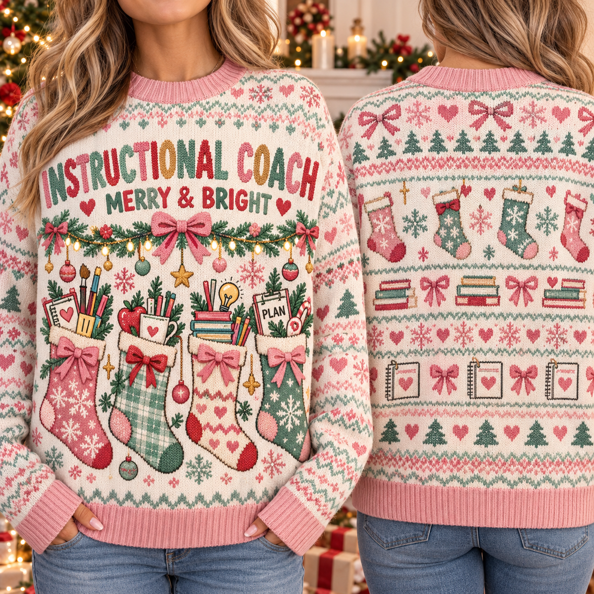 Instructional Coach Ugly Christmas Sweater, School Holiday Party Top
