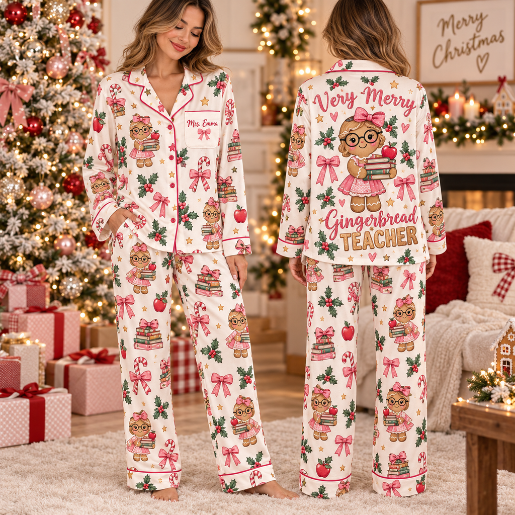 Personalized Teacher Christmas Pajamas, Very Merry Educator Holiday Gift