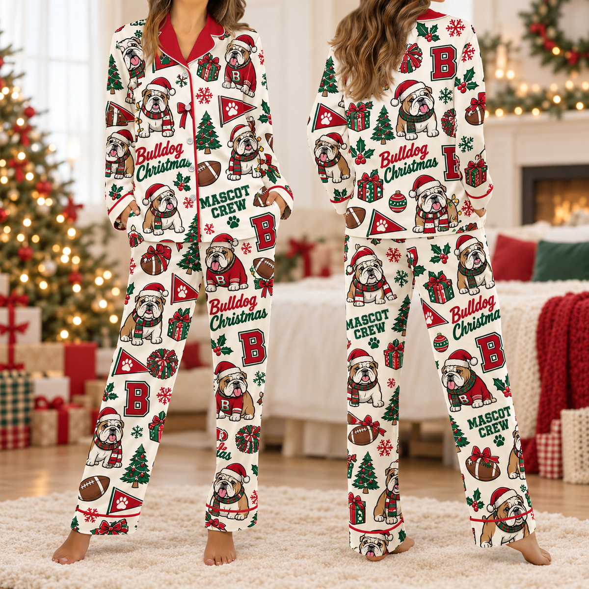 Custom Mascot Christmas Pajamas, Matching School Spirit Holiday Lounge Set