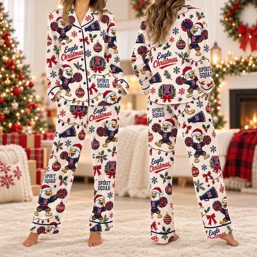 Custom Mascot Christmas Pajamas, Matching School Spirit Holiday Satin Set