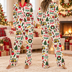 Cozy School Staff Christmas Pajamas, Pink Bow Holiday Satin Lounge Set