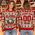 Custom Team Name Volleyball Ugly Christmas Sweater, Festive Match Day Style