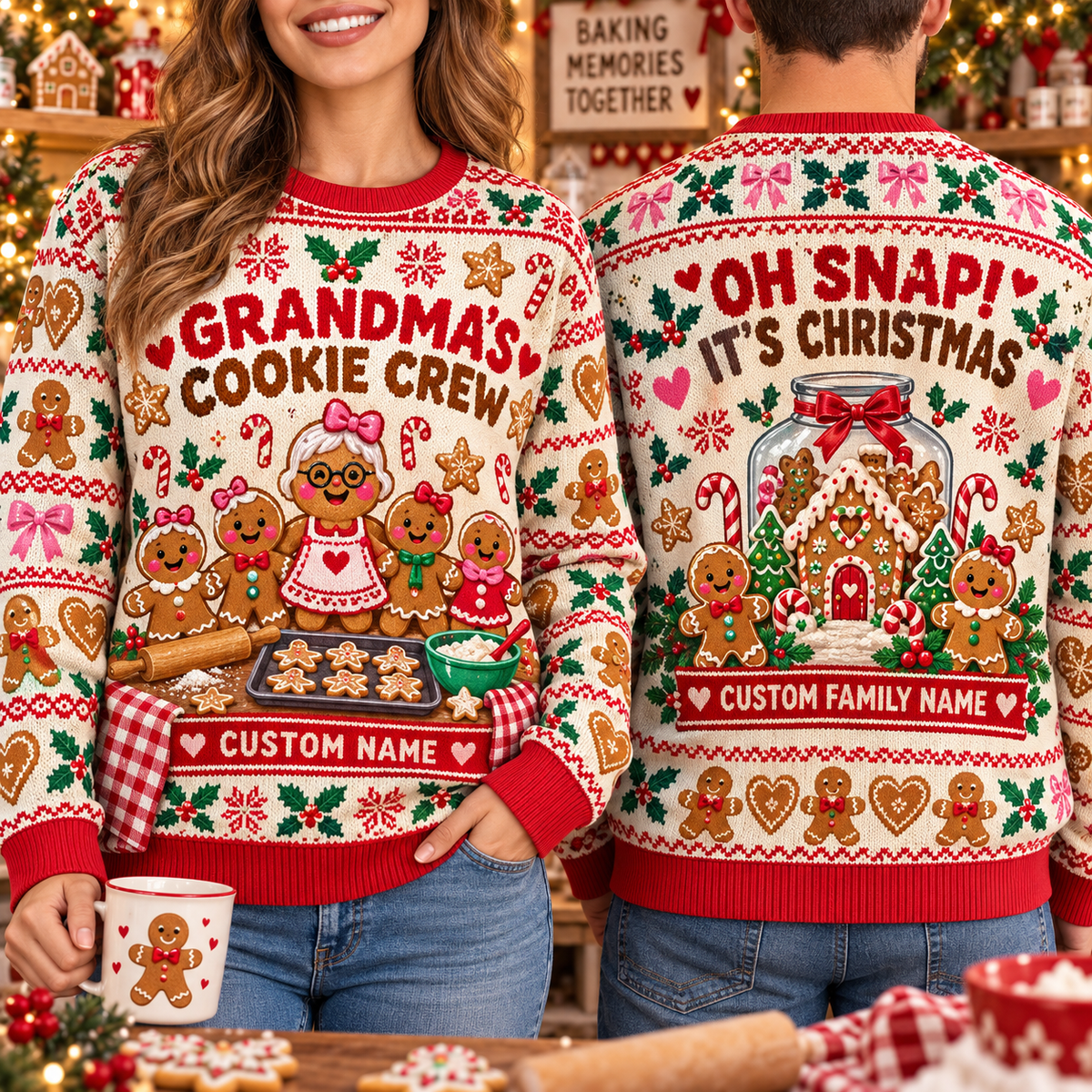 Christmas Cookie Crew Sweatshirt, Custom Gingerbread Family Holiday Sweater