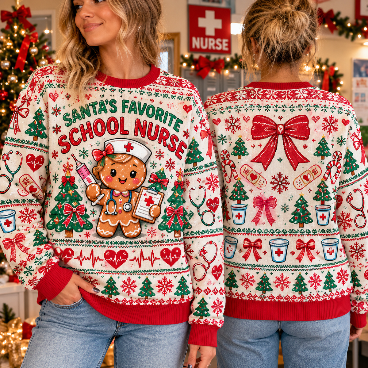 School Nurse Christmas Sweatshirt, Custom Holiday Nurse Sweater